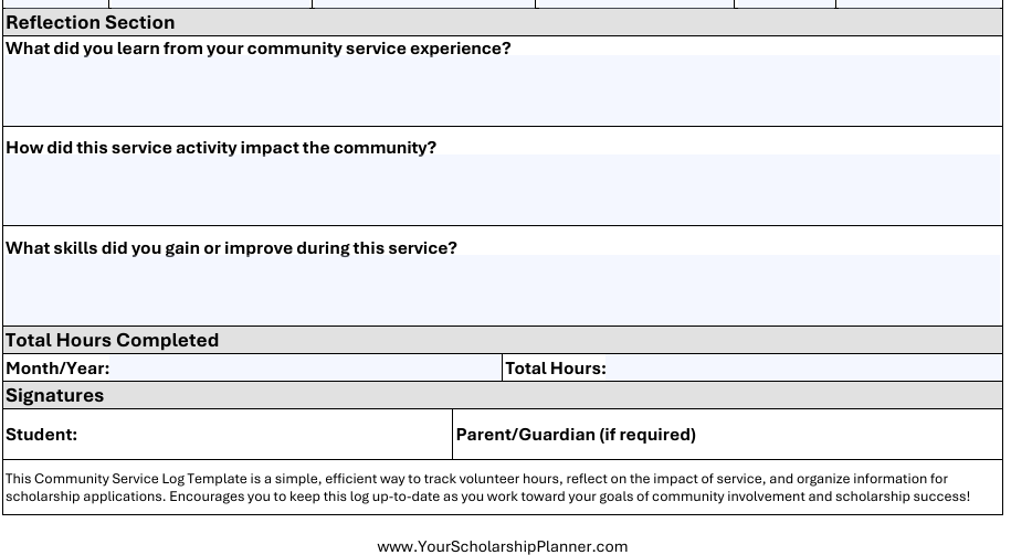 PDF Fillable Community Service Template